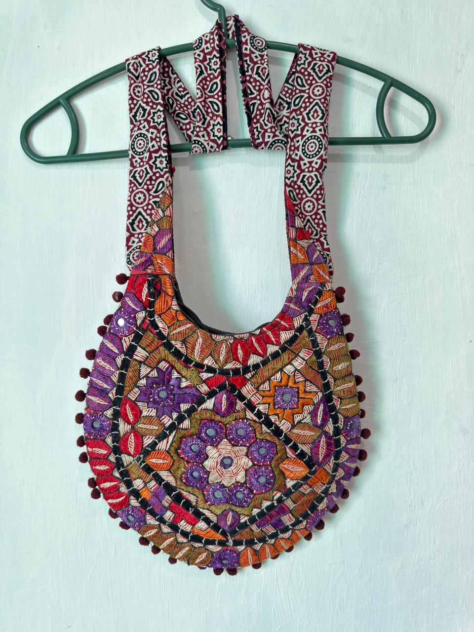 Sindhi Mirror-Work Crescent Bag — Purple thumbnail 2