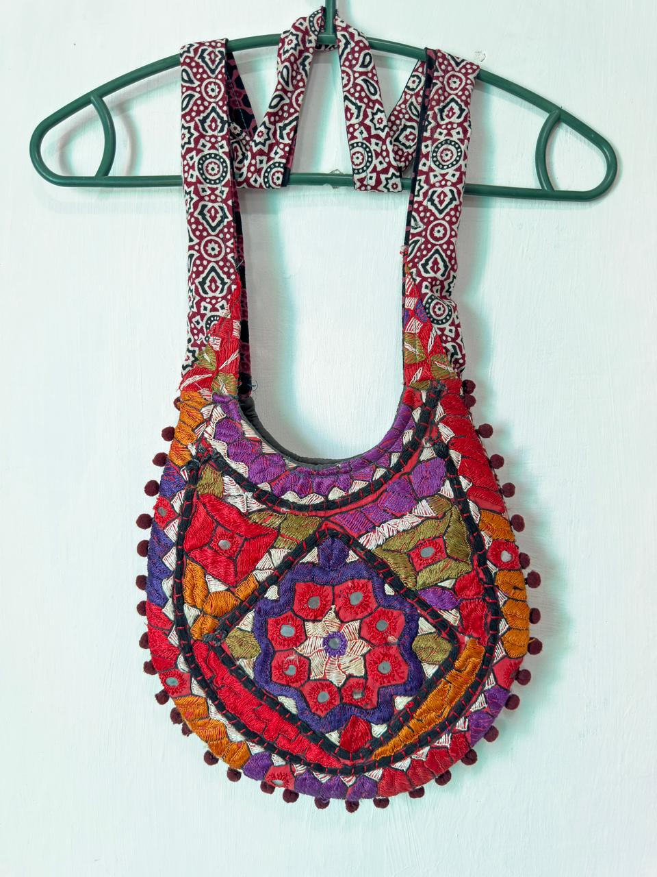Sindhi Mirror-Work Crescent Bag — Purple