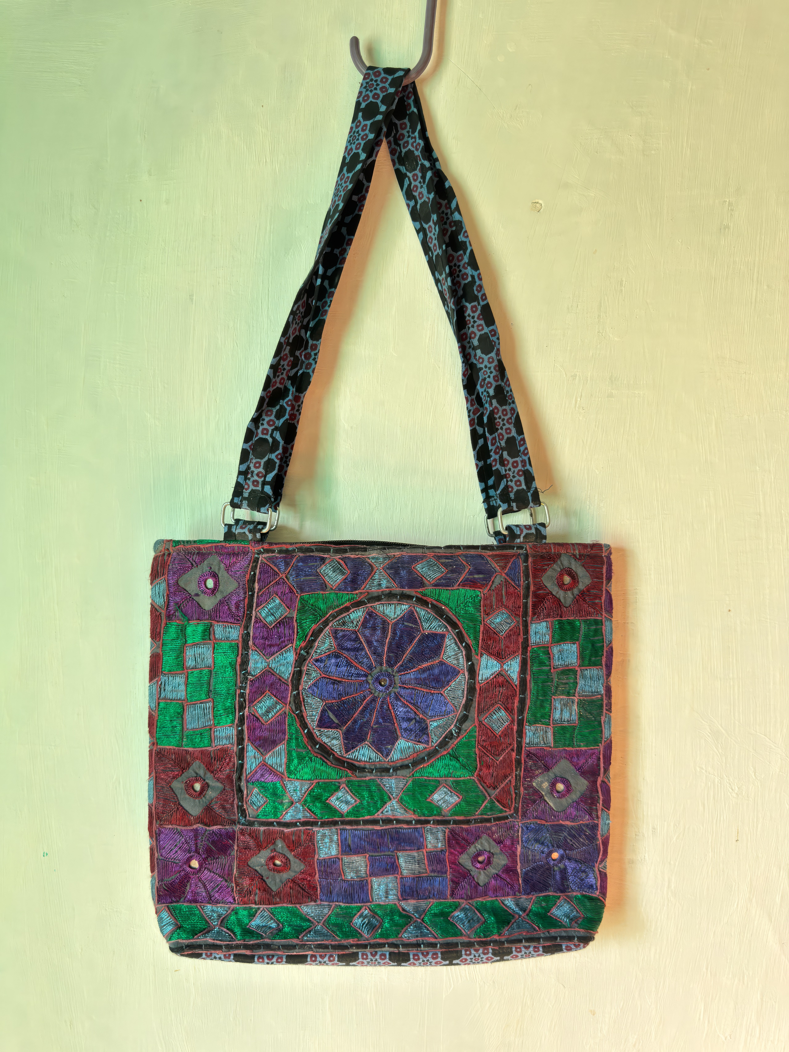 Tharparkar Embroidered Shoulder Bag — Purple & Teal thumbnail 2